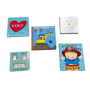 Set Of 5 Children's Board Books: How It Works Digger, You, Press Here,  Moo Baa